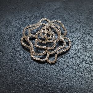 Open-Work Rhinestone Rose Brooch – 2" Silver Tone